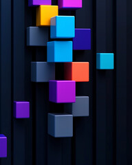 Poster - Colorful blocks in dynamic arrangement on dark background showcasing graphic design elements and playful creativity