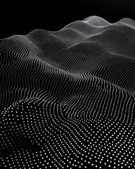 Poster - Wave pattern abstract graphic design with flowing lines and dots in monochrome style