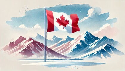 Wall Mural - Watercolor illustration of waving canadian flag.