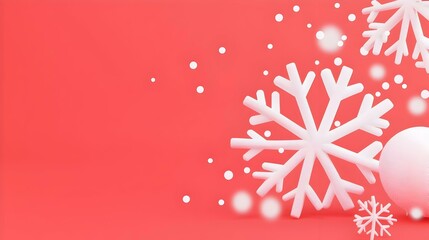 Poster - Bright red gradient background adorned with delicate white snowflakes, creating a striking winter-themed visual experience.