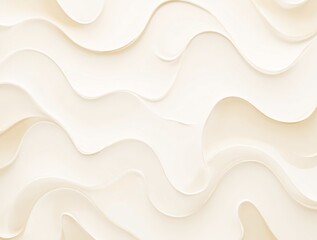 Wall Mural - Minimalistic abstract background with white 3d waves. Banner with beige glossy soft wavy embossed texture isolated on white background with copy space. Sandy, creamy surface background, top view