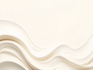 Wall Mural - Minimalistic abstract background with white 3d waves. Banner with beige glossy soft wavy embossed texture isolated on white background with copy space. Sandy, creamy surface background, top view