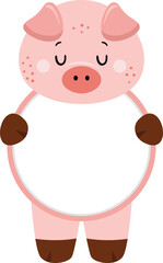 Wall Mural - Cute pig with circle blank sign