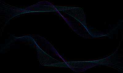 Poster - Abstract blue purple dots line wave curve dynamic overlap on black background vector