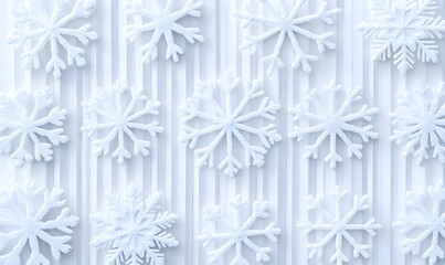 Poster - Delicate Frost, intricate white snowflakes gently resting on a translucent frosty surface, creating a serene winter atmosphere.
