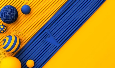 Poster - Vibrant diagonal stripes in blue and yellow create an energetic abstract frame, evoking a sense of movement and modern design.