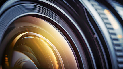 Poster - Close-up shot of a DSLR lens aperture with colored highlights.