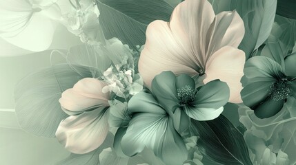 Poster - In a serene and tranquil setting, vibrant blossoms intertwine with delicate leaves, creating a captivating arrangement that celebrates the essence of floral artistry and creativity