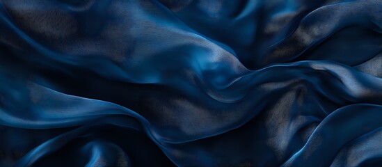 Poster - Deep Blue Fabric Waves: Abstract Drapery Texture, Elegant Silk Swirls, Rich Color Palette, Smooth Surface, Luxurious Material, Detailed Close-up, 