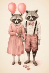 Canvas Print - A valentine couple cute animal character accessories photography accessory.