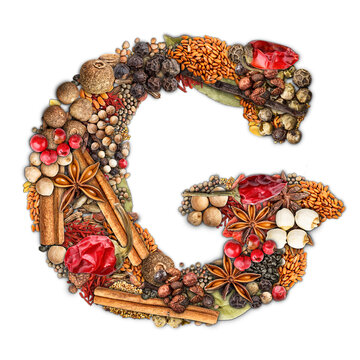 Letter G made of spices