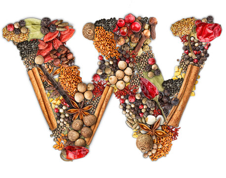 Letter W made of spices