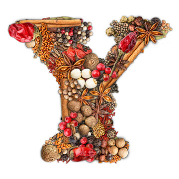Letter Y made of spices