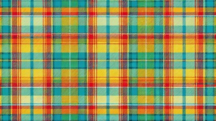 Fototapete - Vibrant Plaid Pattern in Yellow, Red, and Teal Hues for Textile Design