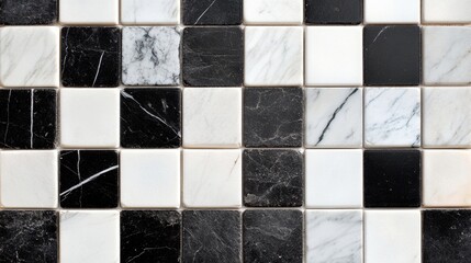 Poster - Black and white marble tiles arranged in a distinct checkerboard pattern showcase intricate textures suitable for various design applications