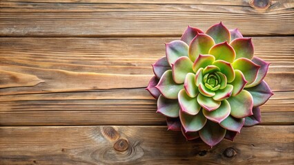 Poster - Rustic Wooden Background Featuring a Vibrant Succulent Plant