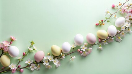 Poster - Pastel Eggs and Spring Blossoms on a Light Green Background