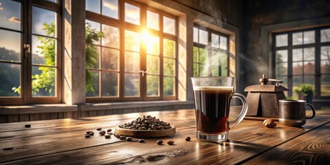 Poster - Warm Morning Coffee by the Window with Coffee Beans