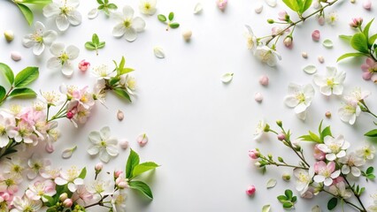 Poster - Spring Blossom Frame Delicate White and Pink Flowers Arranged on a White Background