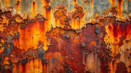 Poster - Intricate Rust Texture Weathered Metal Surface with Vivid Orange and Red Hues