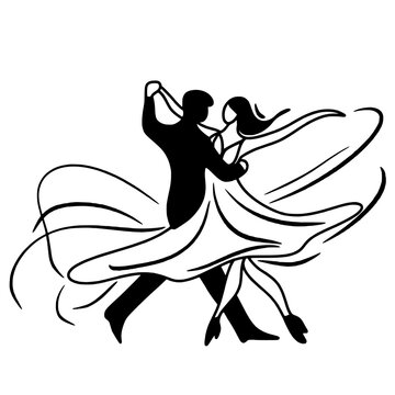Dancing couple Valentines day Hand drawn doodle line art illustration love elements greeting card decoration 