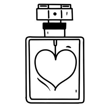 Perfume bottle with a heart Valentines day Hand drawn doodle line art illustration love elements greeting card decoration 
