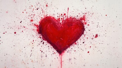 Poster - A vibrant purple red heart splashed with paint displays creativity on a textured canvas, embodying passion and emotion in a studio environment