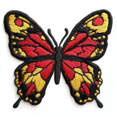 a butterfly embrodiery patch on white background.