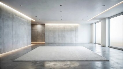 Aufkleber - Modern Minimalist Empty Room Interior Design with Concrete Walls and Soft Rug