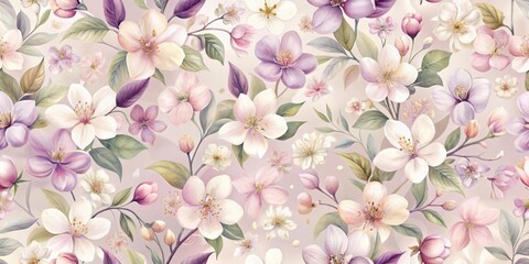 Poster - Delicate Watercolor Blossom Seamless Pattern Pastel Floral Design for Textile and Wallpaper
