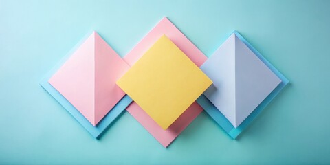 Leinwandbilder - Pastel Geometric Shapes Abstract Design Featuring Layered Triangles and Squares on a Light Blue Background