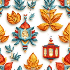 Poster - Intricate 3D Isolated Lantern Design with Rangoli Patterns and Vibrant Colors for Decorative Art and Cultural Themes