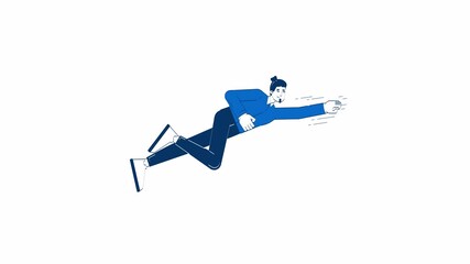 Poster - Business man flying forward with outstretched fist 2D character doodle animation. Ambition, determination cartoon 4K video drawing. Superhero pose businessman animated person on white background