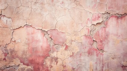 Aufkleber - Textured Pink and Beige Weathered Wall Surface with Extensive Cracking and Flaking