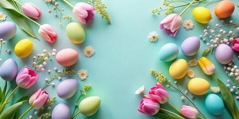 Poster - Pastel Easter Eggs and Tulips Springtime Festive Design