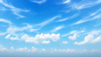 Wall Mural - expansive blue sky dotted with cotton - like clouds, warm light
