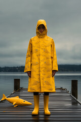 Wall Mural - person in a bright yellow raincoat 