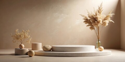 Poster - Minimalist Product Display with Dried Floral Arrangements and Neutral Tones
