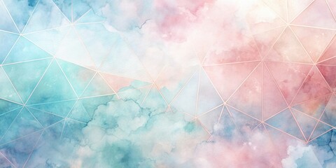 Aufkleber - Abstract Pastel Watercolor Geometric Background with Rose Gold Lines