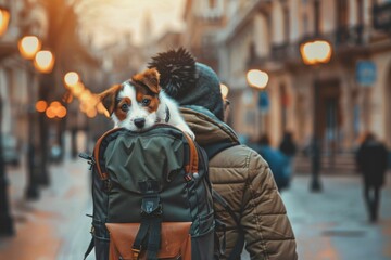 Puppy adventures in city backpack