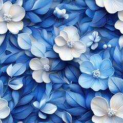 Poster - Beautiful 3D Floral Embroidery and Papercut Design in Blue, Ideal for Textiles, Home Decor, and Graphic Projects