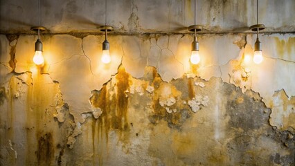 Poster - Illuminated Rustic Wall with Hanging Lights and Distressed Texture