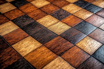 Poster - This image displays a finely crafted checkerboard pattern in wood, enhanced by rich and earthy tones, symbolizing precision and natural beauty in design.