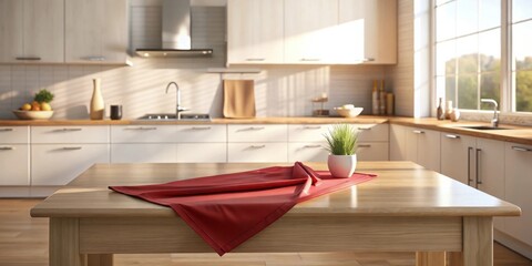 Poster - Sunlit Kitchen Table with Red Placemat and Potted Plant
