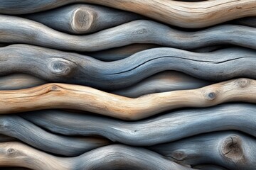 Leinwandbilder - A harmonious design of intertwined driftwood logs, with subtle blue hues creating an artistic and serene pattern for creative backgrounds or inspirations.