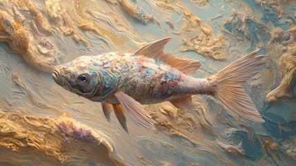 Canvas Print - Colorful Koi fish swimming in abstract painted water.