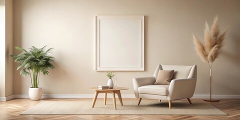 Poster - Relaxing Minimalist Living Room Interior Design with Neutral Tones and Natural Elements