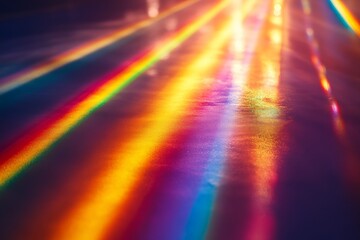 Poster - An enthralling scene of rainbow-colored reflections spreading across a smooth surface, producing a vivid play of colors and light, capturing a magical essence.