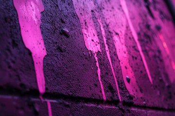Aufkleber - This image features striking pink paint dripping down a textured dark wall, contrasting the bright hue against the rough surface for a visually captivating effect.