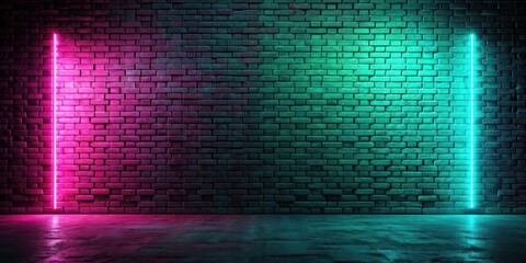 Aufkleber - Vibrant Neon Glow Illuminates a Brick Wall Background